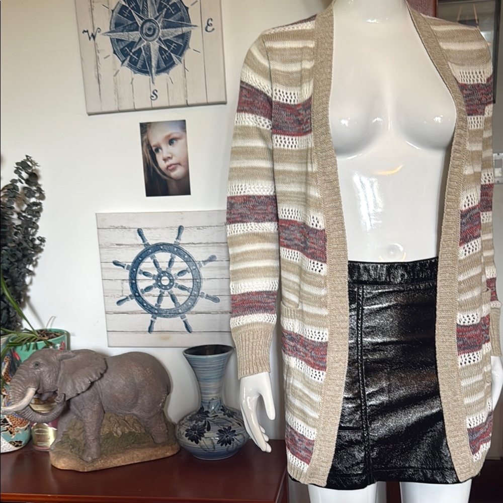 NWT Eddie Bauer size small Striped Beige and Red Women's Sweater 100%cotton